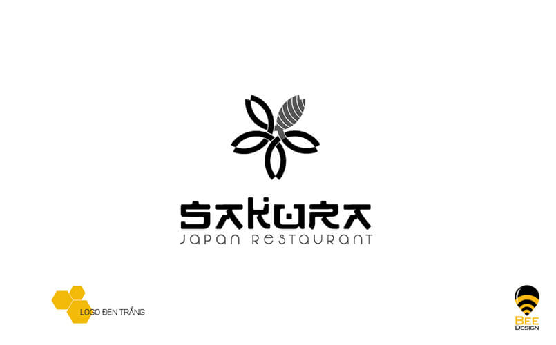 Mẫu thiết kế logo nhà hàng Sakura đen trắng