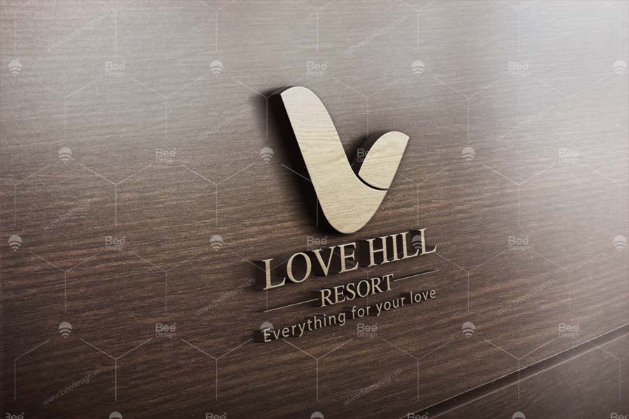 Mẫu thiết kế logo resort Love Hill trên nền chất liệu