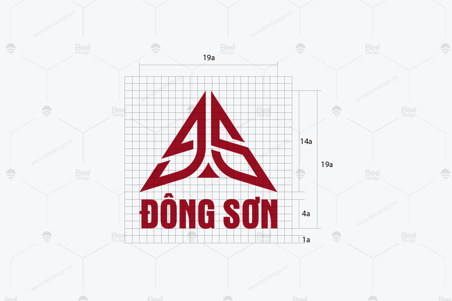 Mẫu thiết kế logo công ty xây dựng Đông Sơn trên lưới kỹ thuật